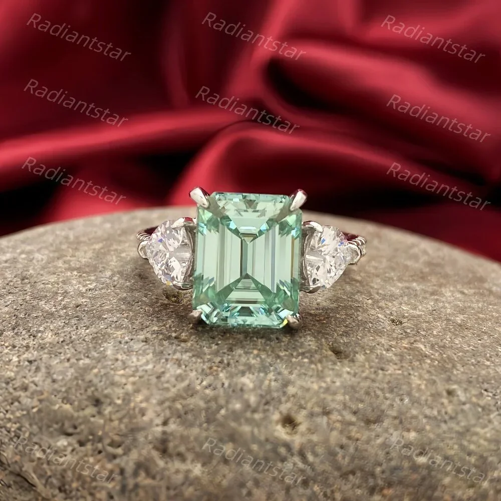 NEW Certified 4 ct. t.w. Blue Green Emerald Cut Moissanite Ring